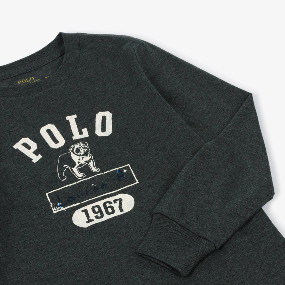 Ralph Lauren-Boys Charcoal Grey Cotton Bulldog Logo Top | Childrensalon Outlet