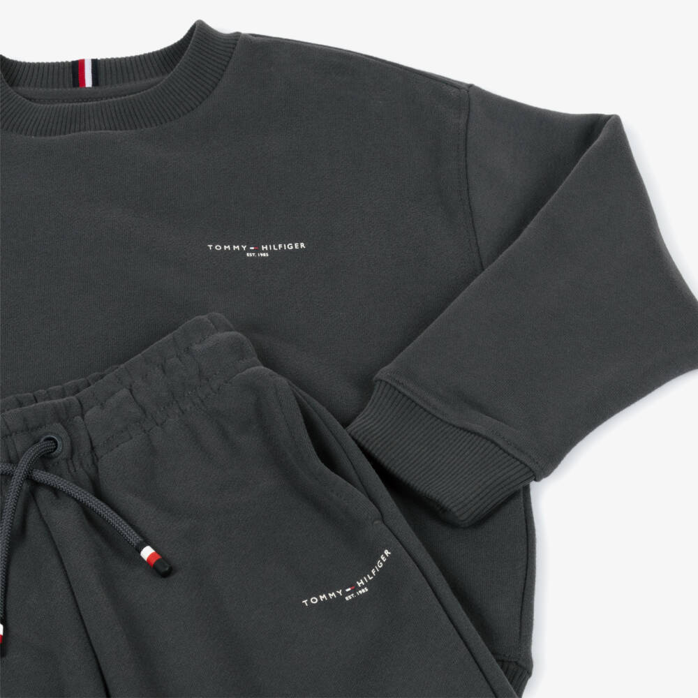 Tommy Hilfiger-Boys Charcoal Grey Cotton Logo Tracksuit | Childrensalon Outlet