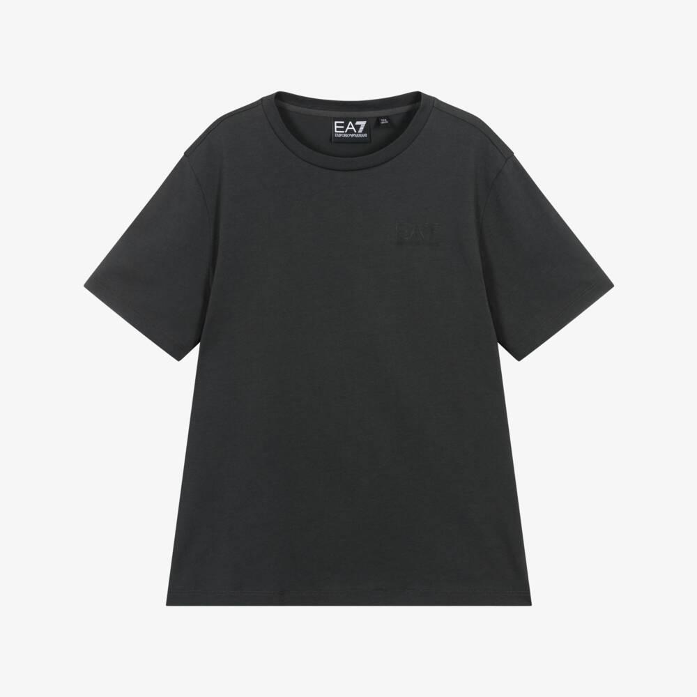 EA7 Emporio Armani-Boys Charcoal Grey Cotton T-Shirt with EA7 Logo | Childrensalon Outlet