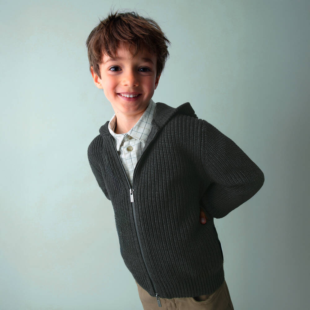 Mayoral-Boys Charcoal Grey Knitted Zip-Up Hooded Top | Childrensalon Outlet