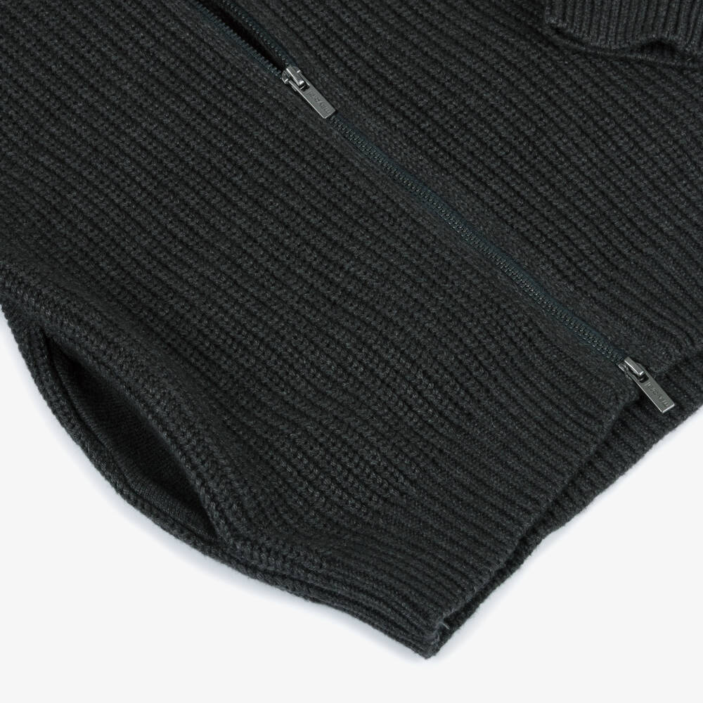 Mayoral-Boys Charcoal Grey Knitted Zip-Up Hooded Top | Childrensalon Outlet