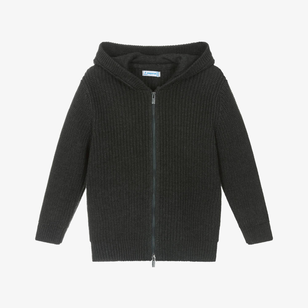 Mayoral-Boys Charcoal Grey Knitted Zip-Up Hooded Top | Childrensalon Outlet