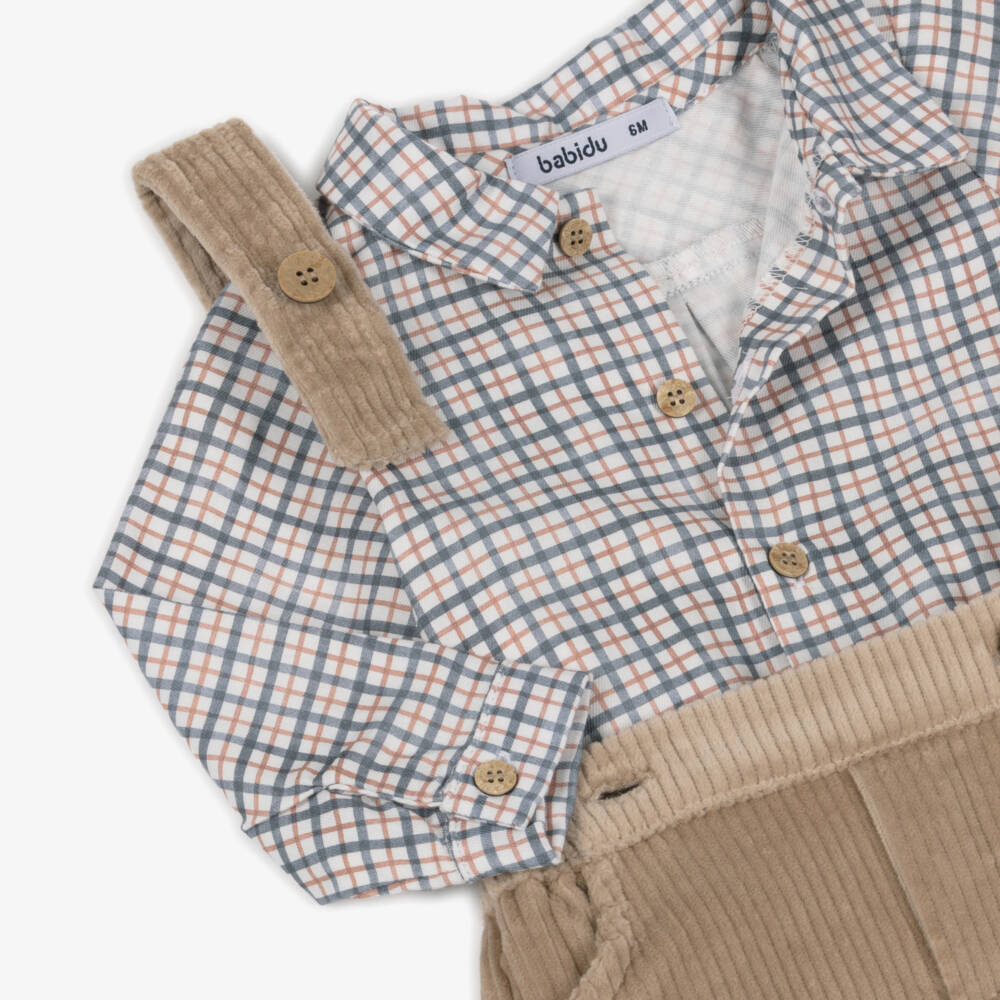 Babidu-Boys Checked Shirt & Beige Corduroy Shorts Set | Childrensalon Outlet