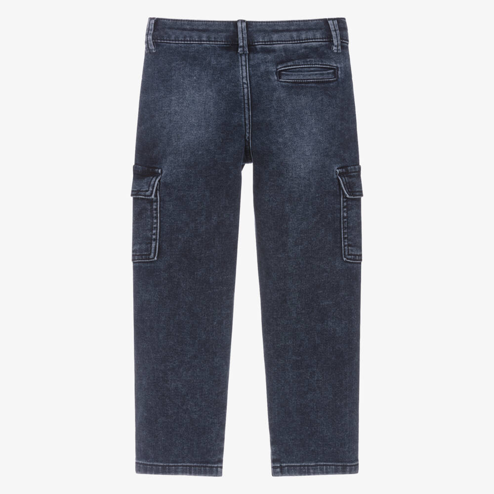 Mayoral-Boys Dark Blue Denim Straight Fit Cargo Jeans | Childrensalon Outlet