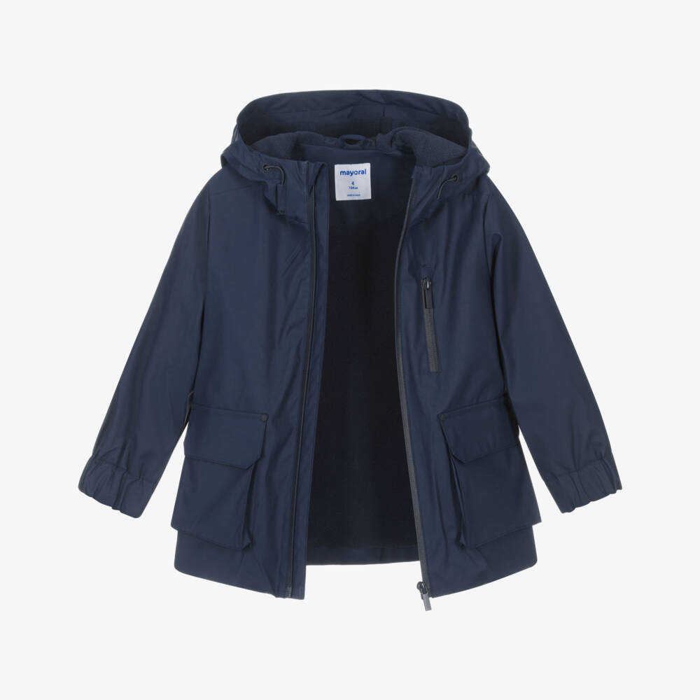 Mayoral-Boys Dark Blue Raincoat with Fleece Lining | Childrensalon Outlet