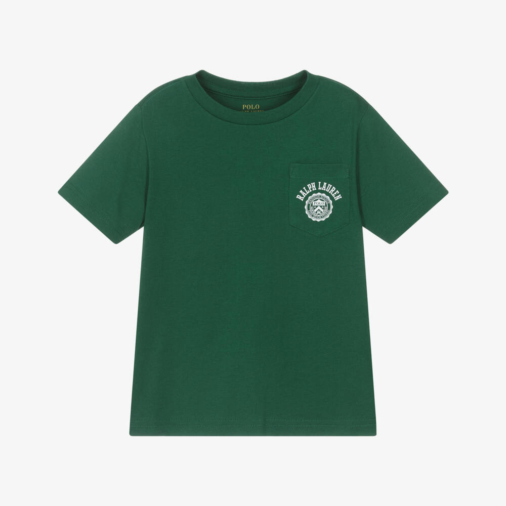Ralph Lauren-Boys Dark Forest Green Cotton T-Shirt | Childrensalon Outlet