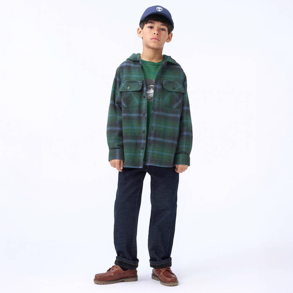 Molo-Boys Dark Green Cotton Checked Shirt | Childrensalon Outlet
