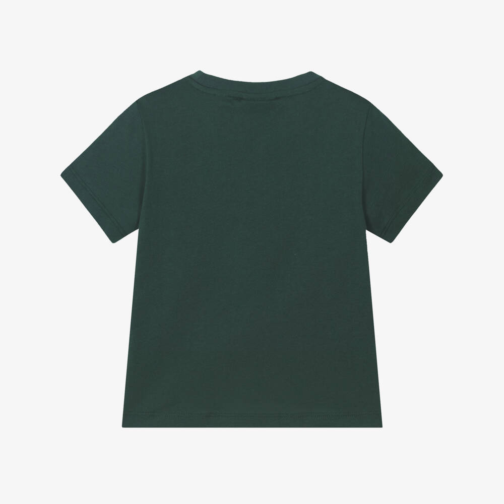 Lacoste-Boys Dark Green Cotton T-Shirt with Colourful Logos | Childrensalon Outlet