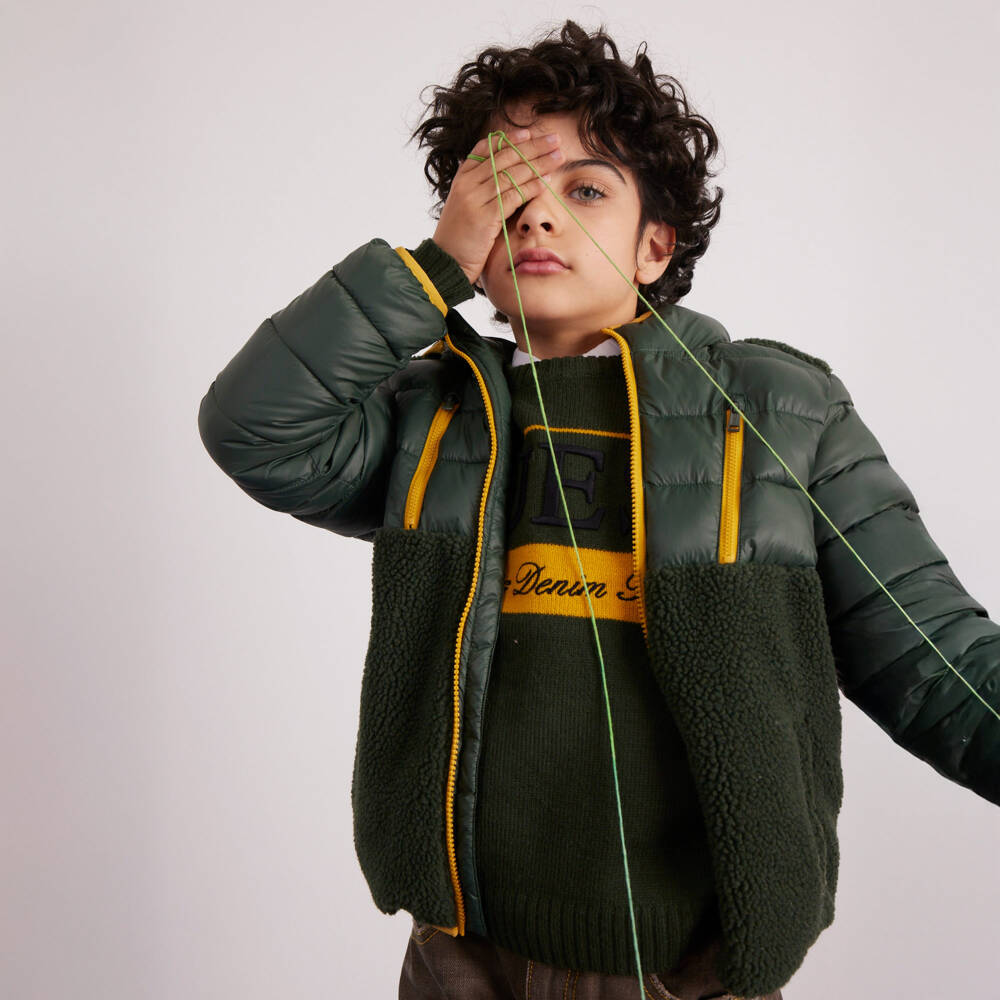 Guess-Boys Dark Green Knitted Sweater with Embroidered Logo | Childrensalon Outlet