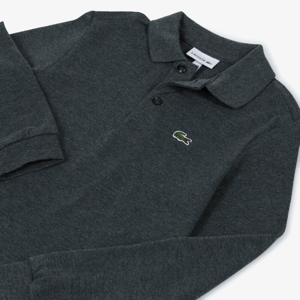 Lacoste-Boys Dark Grey Cotton Piqué Long-Sleeved Polo Shirt | Childrensalon Outlet