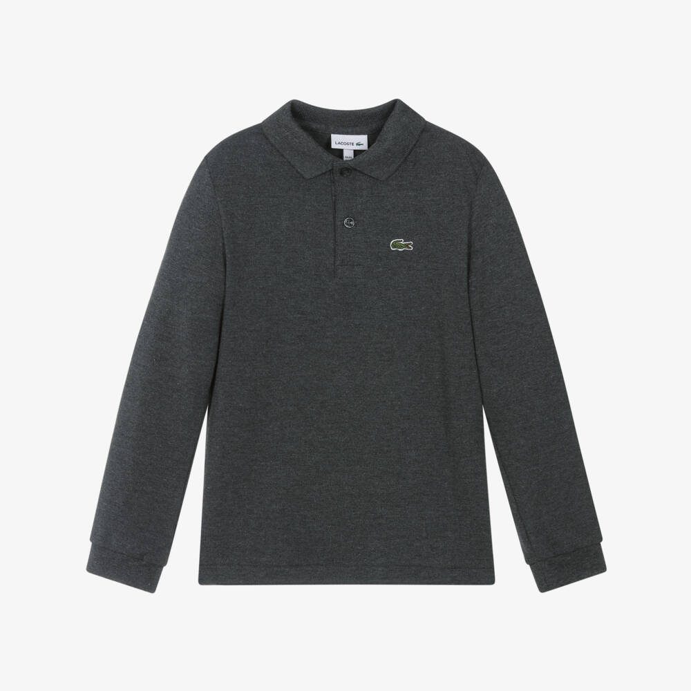 Lacoste-Boys Dark Grey Cotton Piqué Long-Sleeved Polo Shirt | Childrensalon Outlet