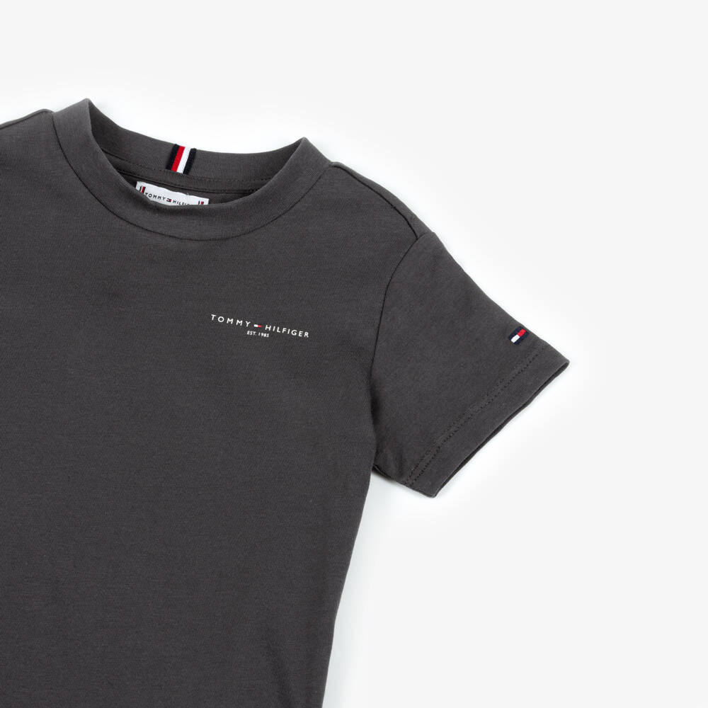 Tommy Hilfiger-Boys Dark Grey Cotton Short Sleeved T-Shirt | Childrensalon Outlet