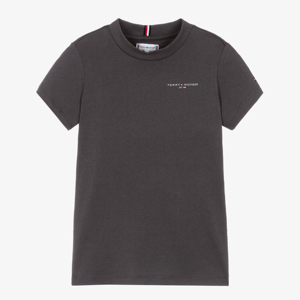 Tommy Hilfiger-Boys Dark Grey Cotton Short Sleeved T-Shirt | Childrensalon Outlet
