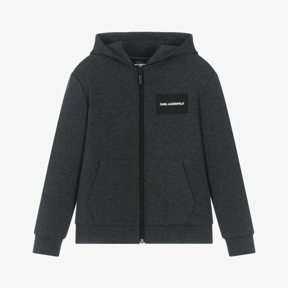KARL LAGERFELD KIDS-Куртка с капюшоном на молнии угольного цвета для мальчиков | Childrensalon Outlet