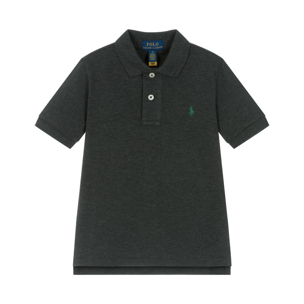 Ralph Lauren-Boys Dark Grey Short-Sleeve Cotton Polo Shirt | Childrensalon Outlet