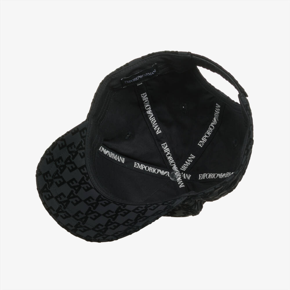 Emporio Armani-Boys Dark Navy Blue Flocked Logo Cap | Childrensalon Outlet
