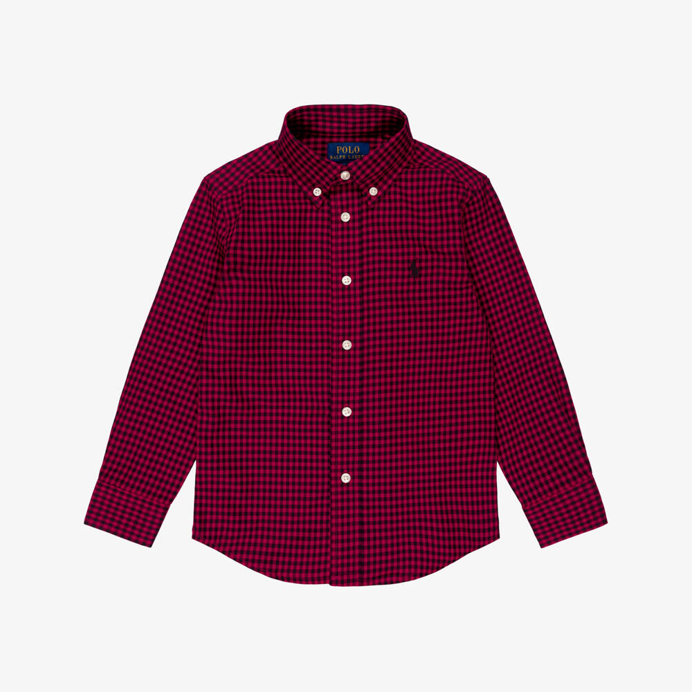 Ralph Lauren-Boys Dark Red Checked Cotton Shirt | Childrensalon Outlet