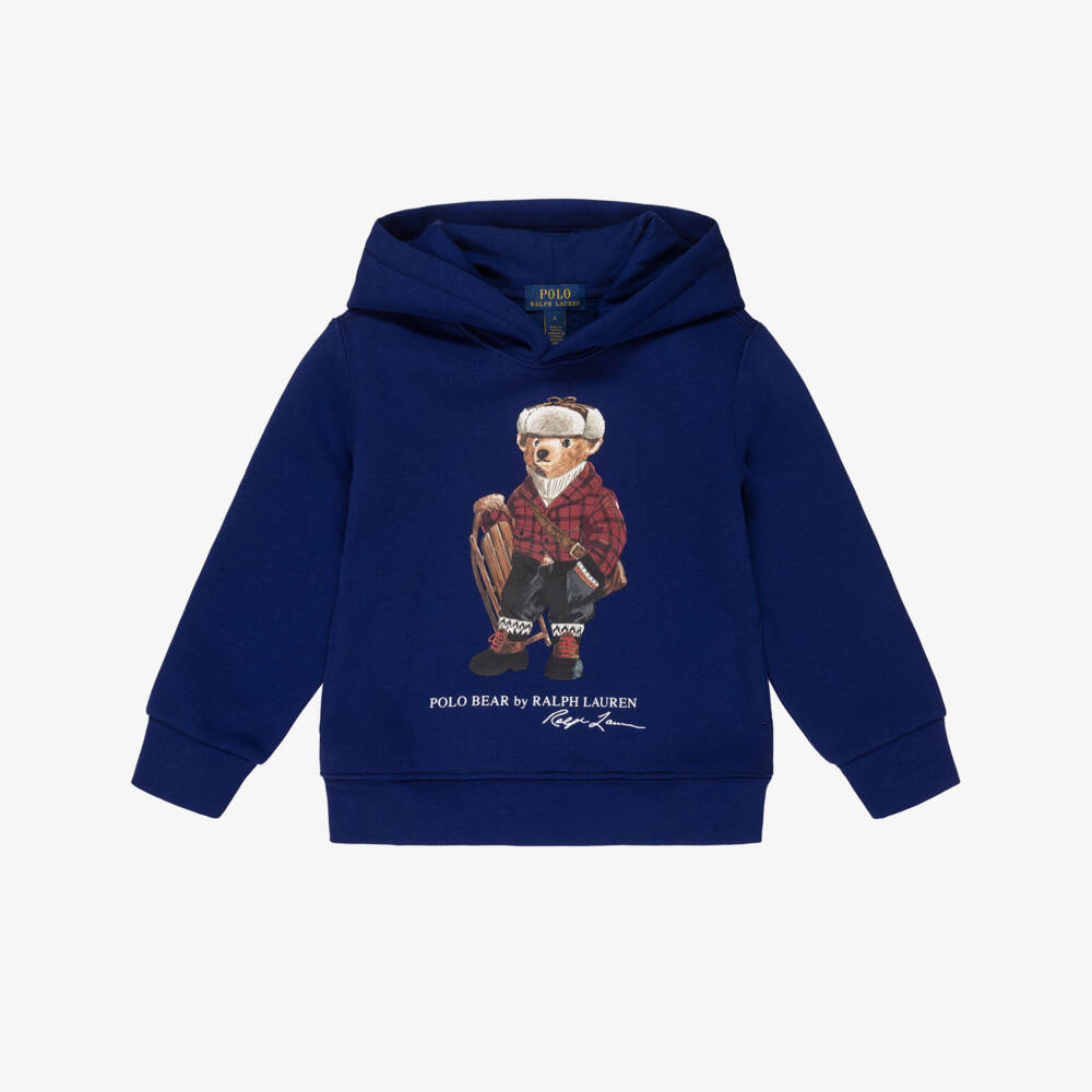 Ralph Lauren-Boys Dark Royal Blue Hoodie with Polo Bear Print | Childrensalon Outlet