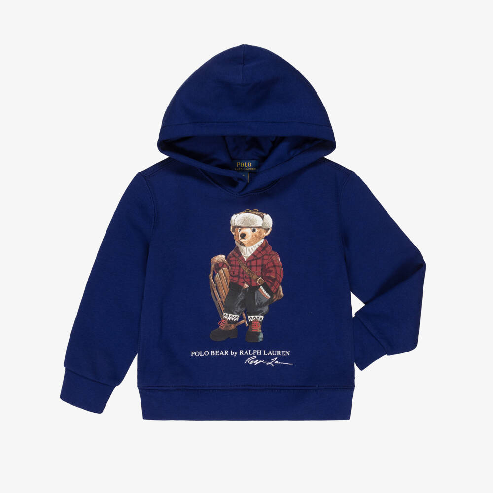 Ralph Lauren-Boys Dark Royal Blue Hoodie with Polo Bear Print | Childrensalon Outlet