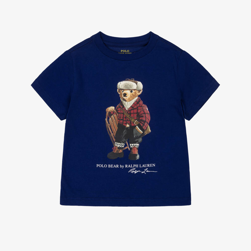 Ralph Lauren-Boys Dark Royal Blue T-Shirt with Polo Bear Print | Childrensalon Outlet