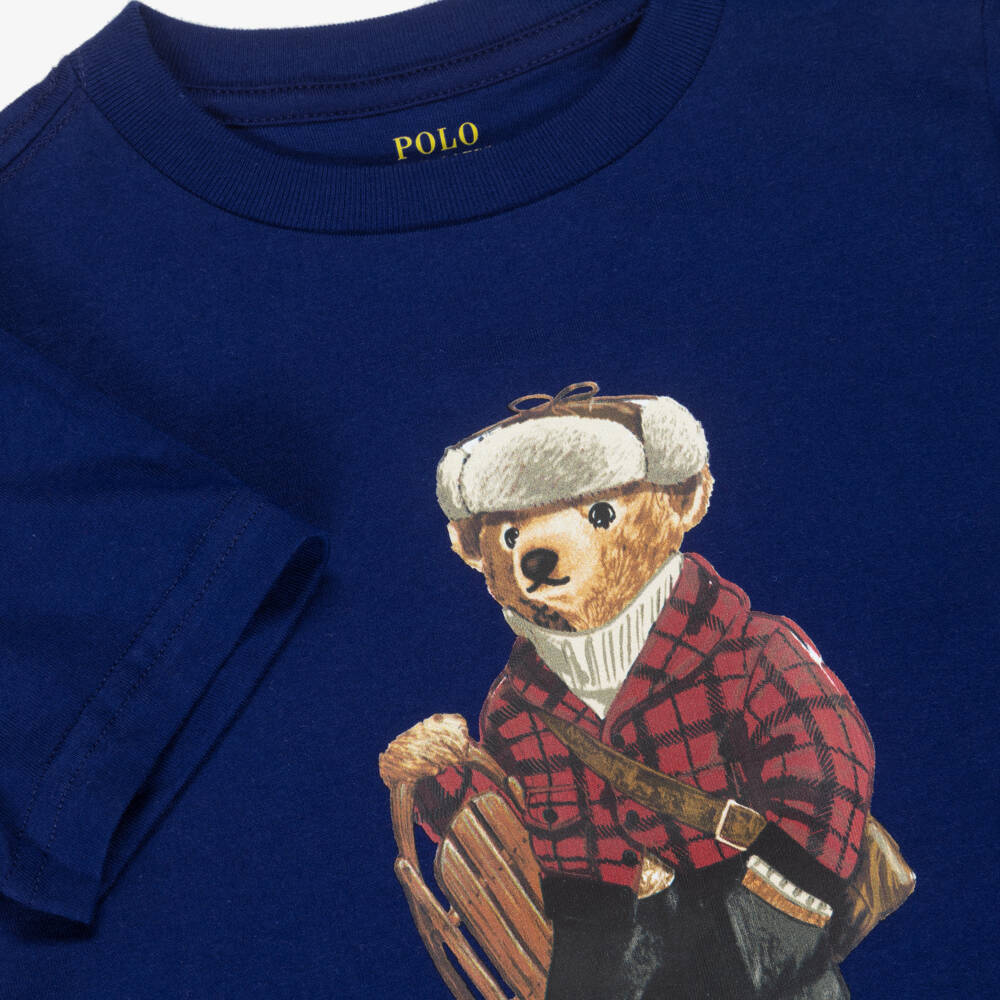 Ralph Lauren-Boys Dark Royal Blue T-Shirt with Polo Bear Print | Childrensalon Outlet