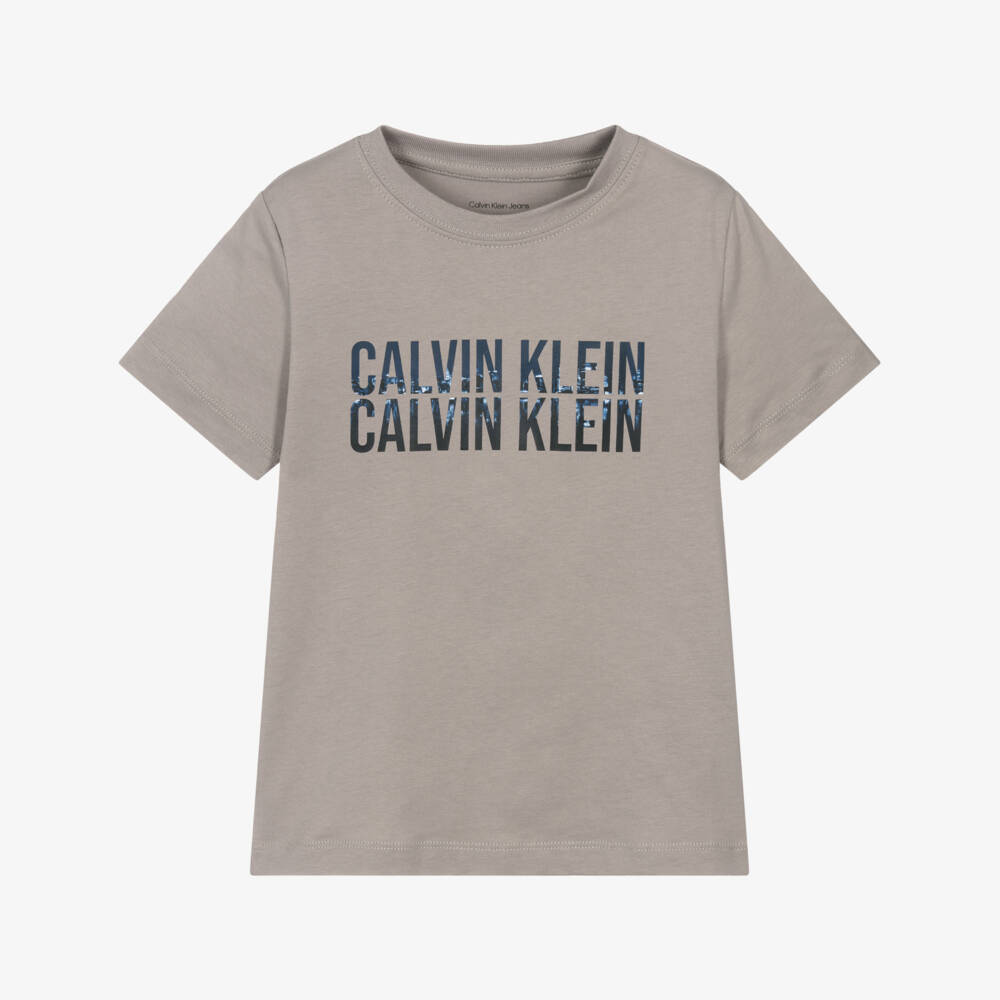 Calvin Klein-Boys Dove Grey Organic Cotton Cityscape Logo T-Shirt | Childrensalon Outlet