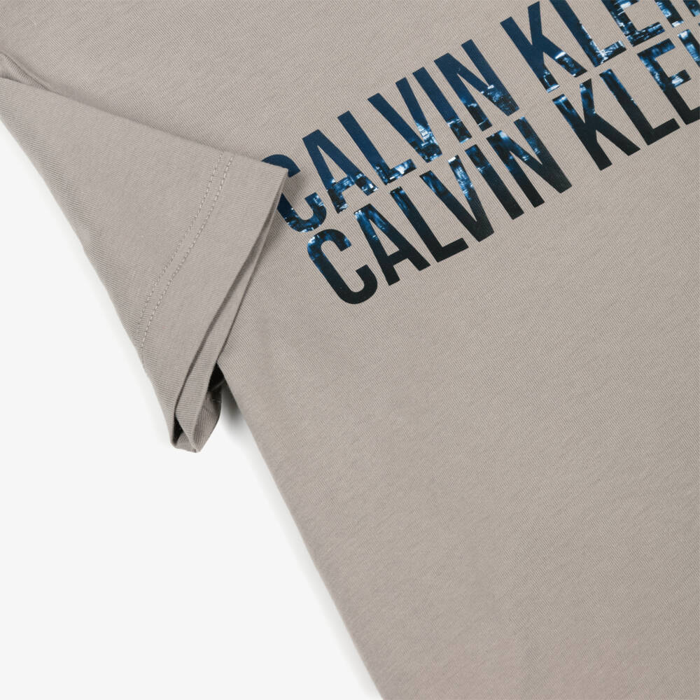Calvin Klein-Boys Dove Grey Organic Cotton Cityscape Logo T-Shirt | Childrensalon Outlet