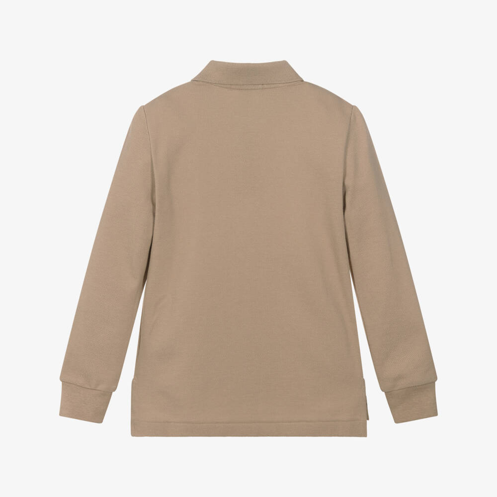 Ralph Lauren-Boys Fawn Beige Long-Sleeve Cotton Polo Shirt | Childrensalon Outlet