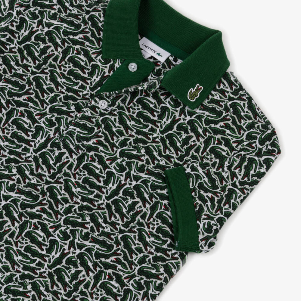 Lacoste-Boys Forest Green Crocodile Print Polo Shirt | Childrensalon Outlet