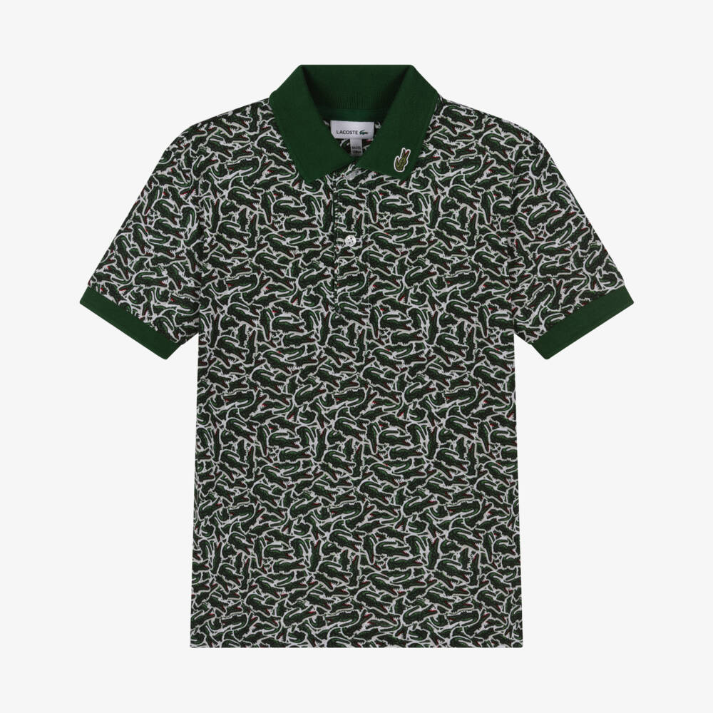 Lacoste-Boys Forest Green Crocodile Print Polo Shirt | Childrensalon Outlet