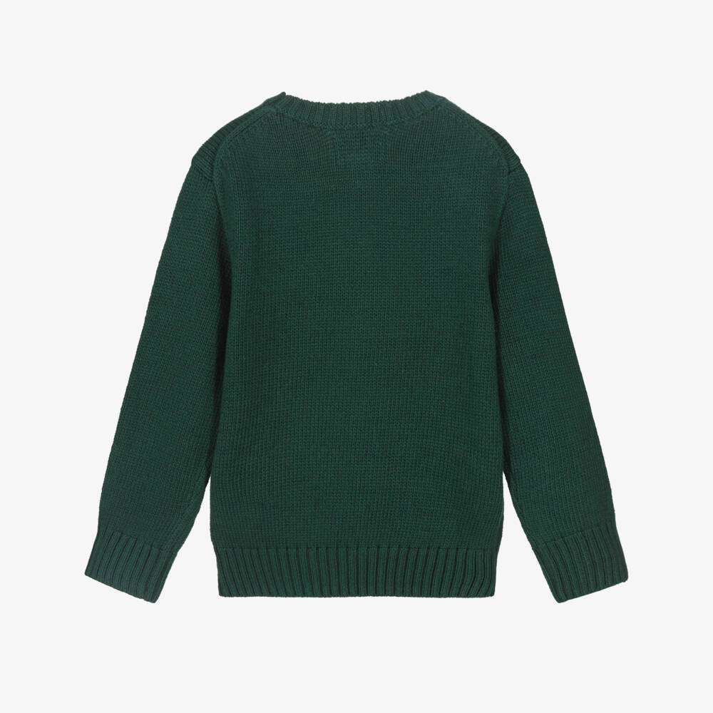 Ralph Lauren-Boys Forest Green Knitted Sweater with Polo Bear Motif | Childrensalon Outlet