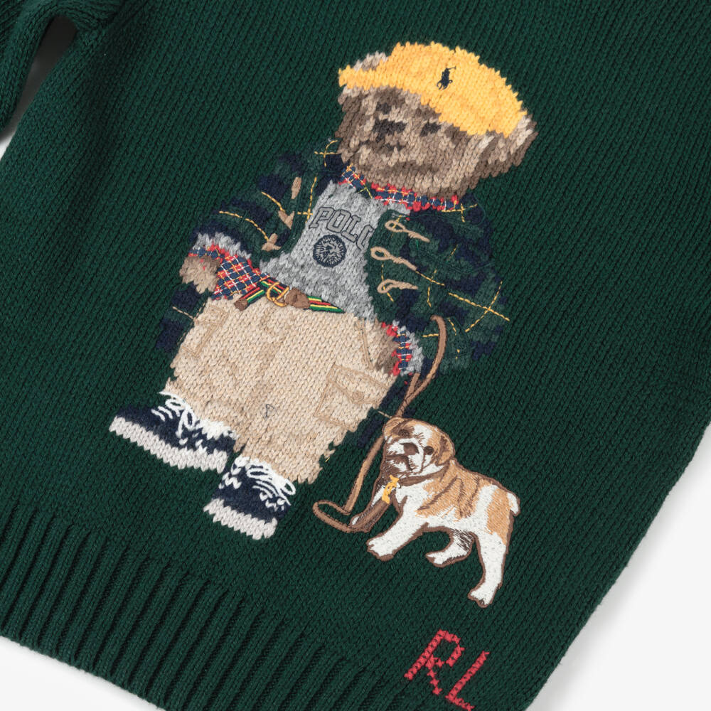 Ralph Lauren-Boys Forest Green Knitted Sweater with Polo Bear Motif | Childrensalon Outlet
