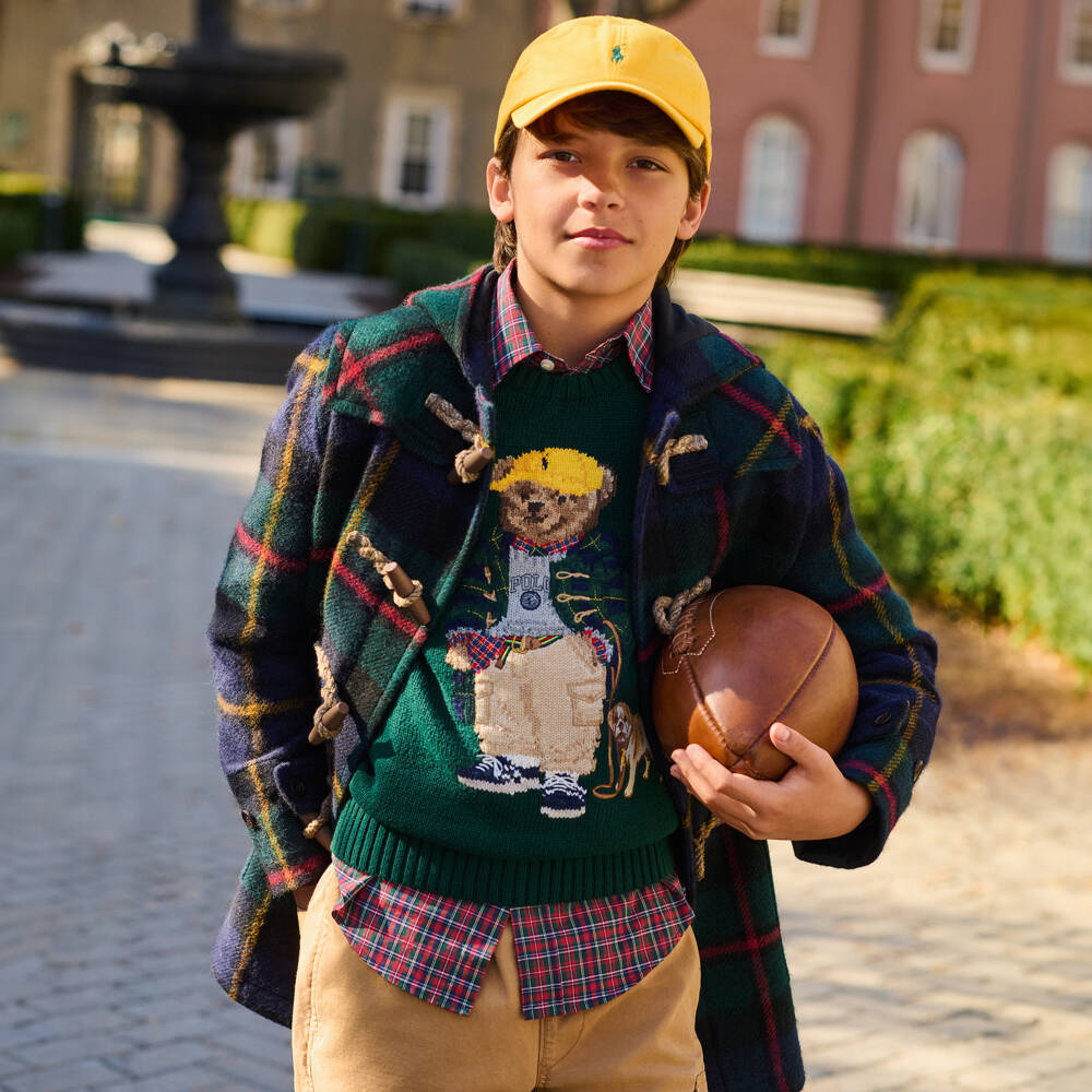 Ralph Lauren-Boys Forest Green Knitted Sweater with Polo Bear Motif | Childrensalon Outlet