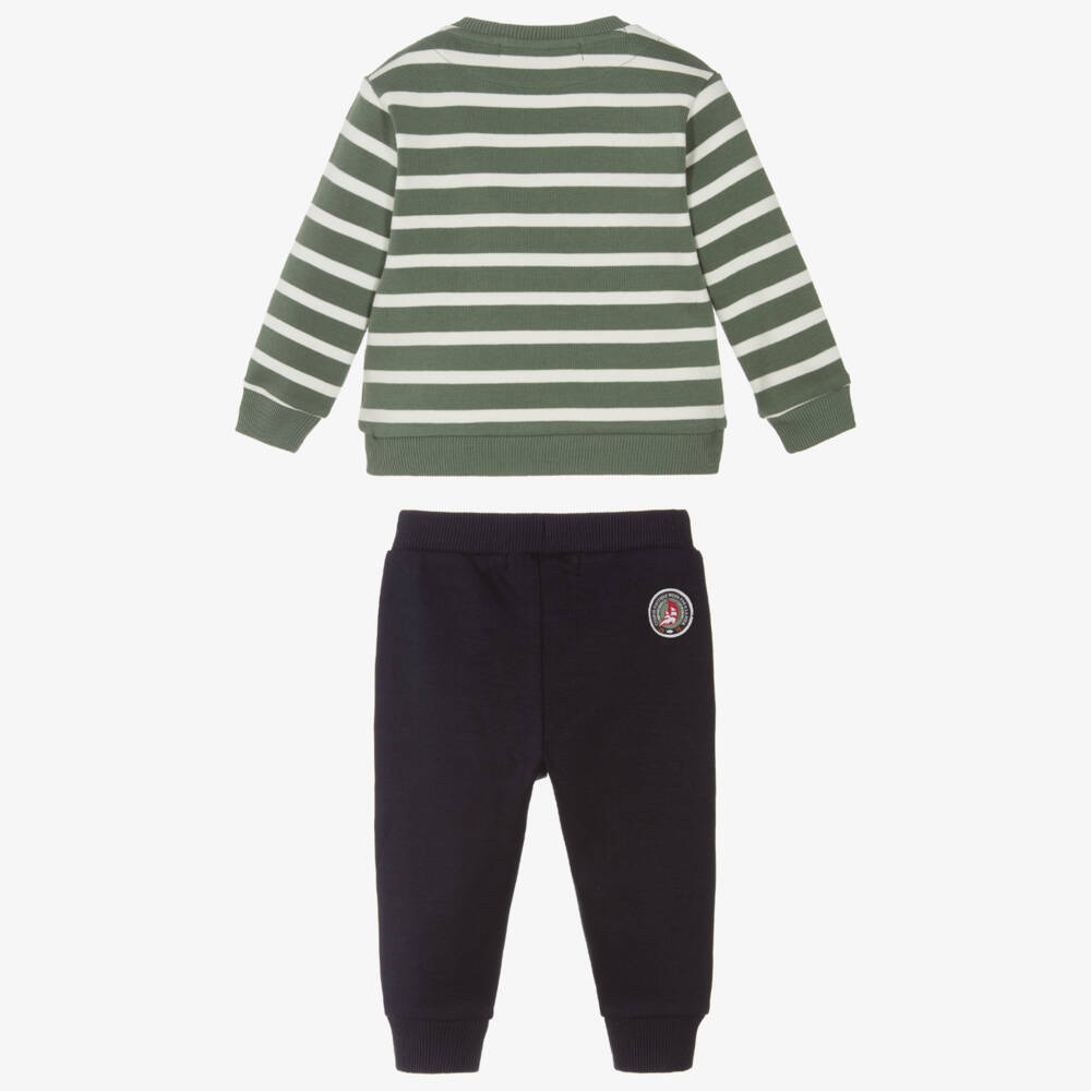 Week-end à la mer-Boys Green & Blue Cotton Jersey Trouser Set | Childrensalon Outlet
