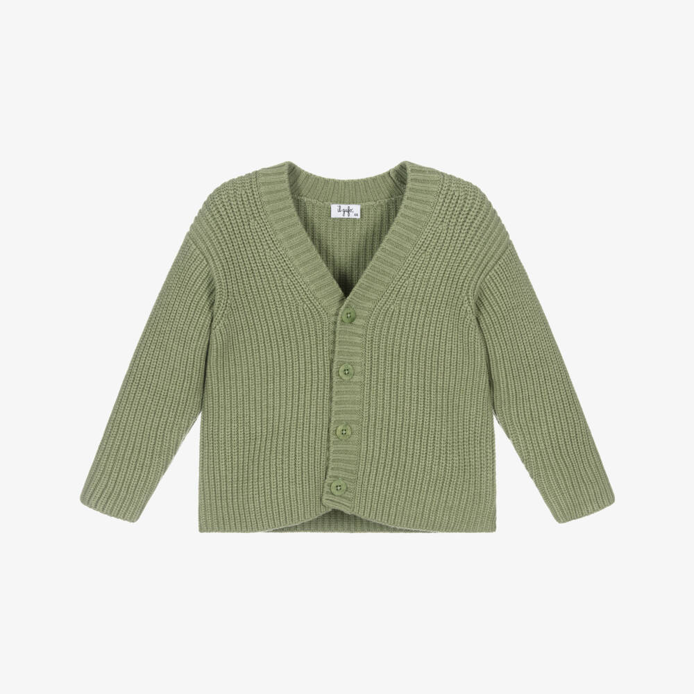 Il Gufo-Boys Green Chunky Knit Cardigan | Childrensalon Outlet