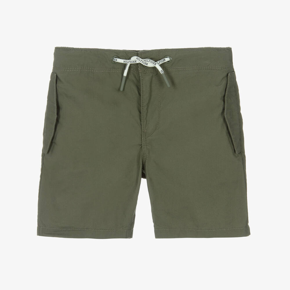Tommy Hilfiger-Boys Green Cotton Drawstring Shorts | Childrensalon Outlet