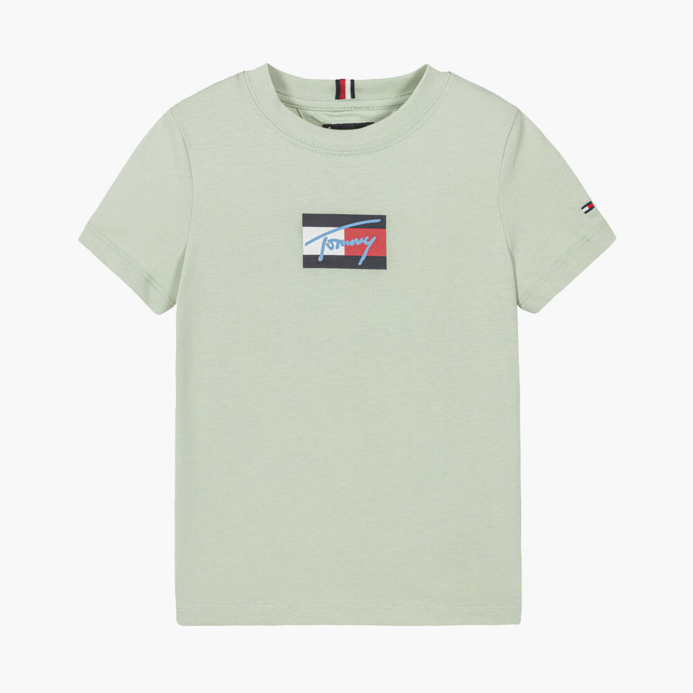 Tommy Hilfiger-Boys Green Cotton Flag Logo T-Shirt | Childrensalon Outlet