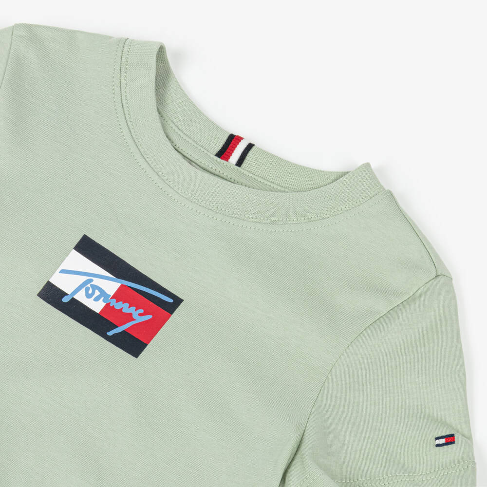 Tommy Hilfiger-Boys Green Cotton Flag Logo T-Shirt | Childrensalon Outlet