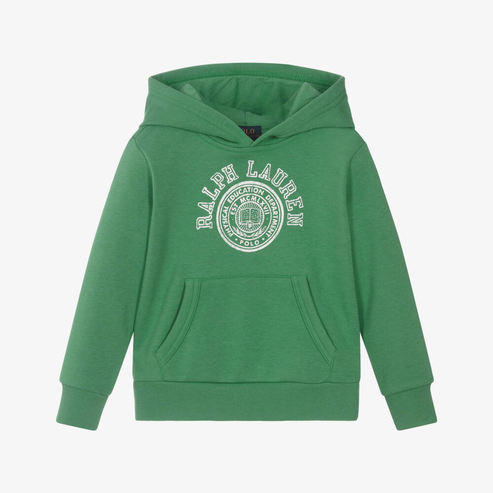 Ralph Lauren-Boys Green Cotton Jersey Varsity Logo Hoodie | Childrensalon Outlet
