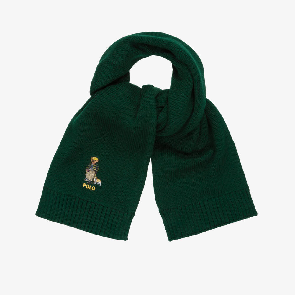 Ralph Lauren-Boys Green Cotton Knit Polo Bear Scarf | Childrensalon Outlet