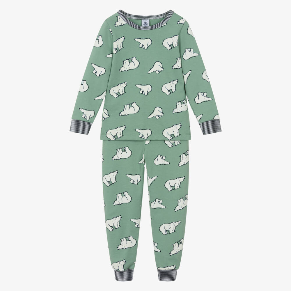 Petit Bateau-Boys Green Cotton Polar Bear Pyjamas | Childrensalon Outlet