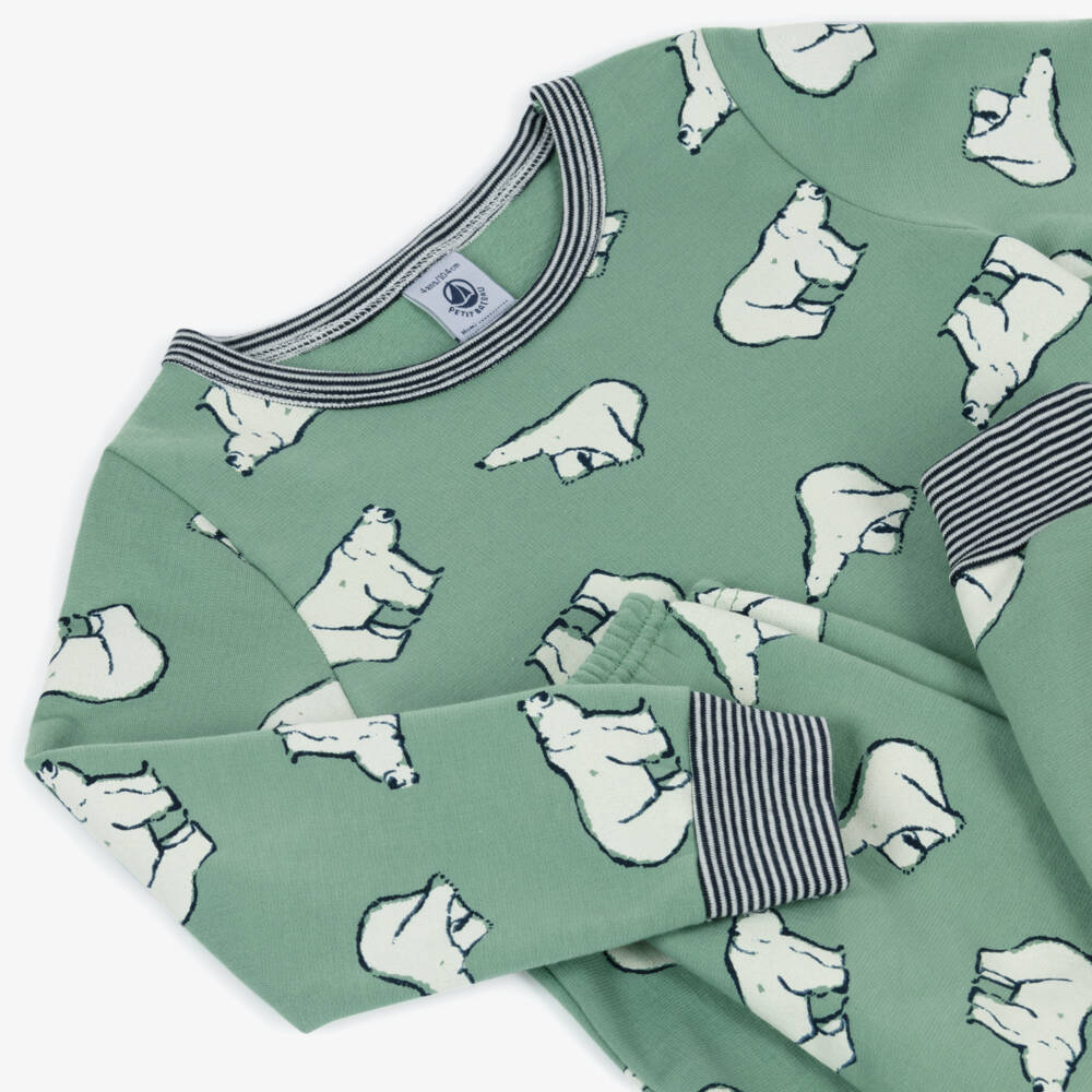 Petit Bateau-Boys Green Cotton Polar Bear Pyjamas | Childrensalon Outlet