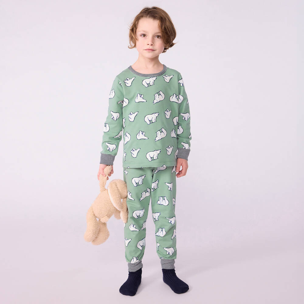 Petit Bateau-Boys Green Cotton Polar Bear Pyjamas | Childrensalon Outlet