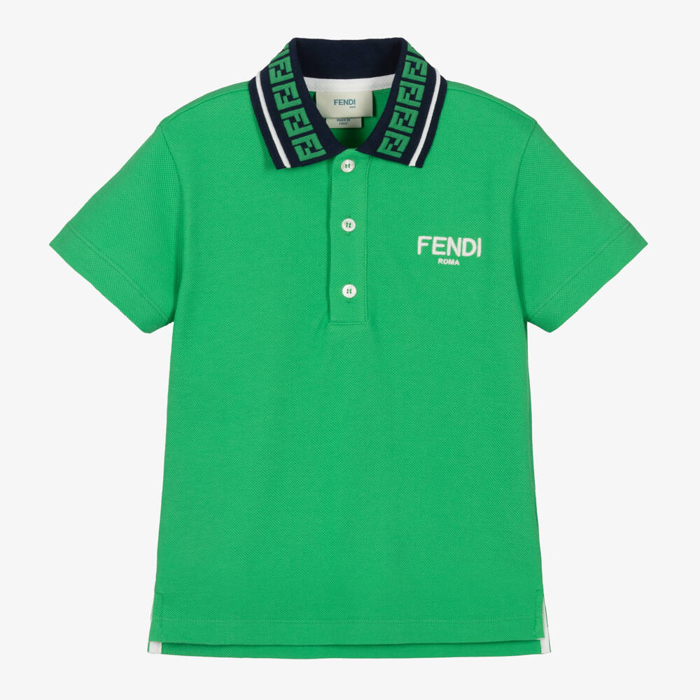 Fendi-Boys Green Cotton Polo Shirt | Childrensalon Outlet