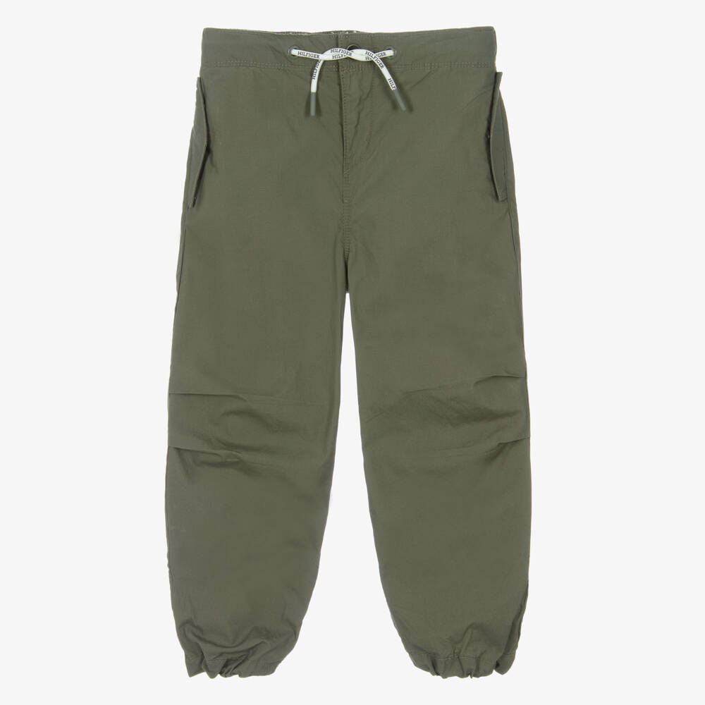 Tommy Hilfiger-Boys Green Cotton Relaxed Parachute Trousers | Childrensalon Outlet