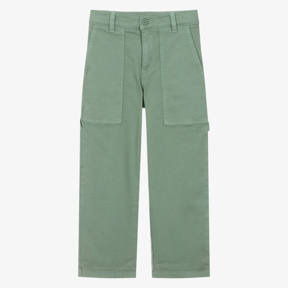 Stella McCartney Kids-Boys Green Cotton Twill Four Pocket Trousers | Childrensalon Outlet