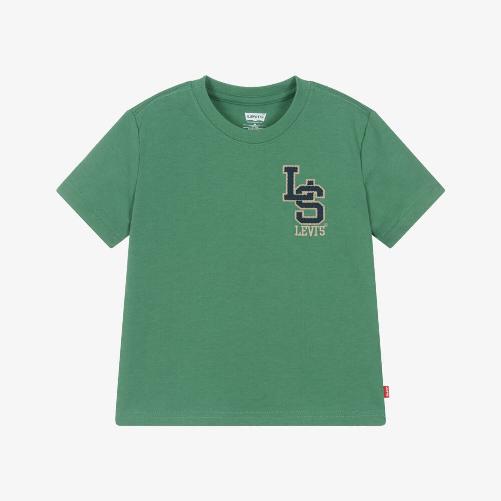 Levi's-Boys Green Cotton Varsity Logo T-Shirt | Childrensalon Outlet