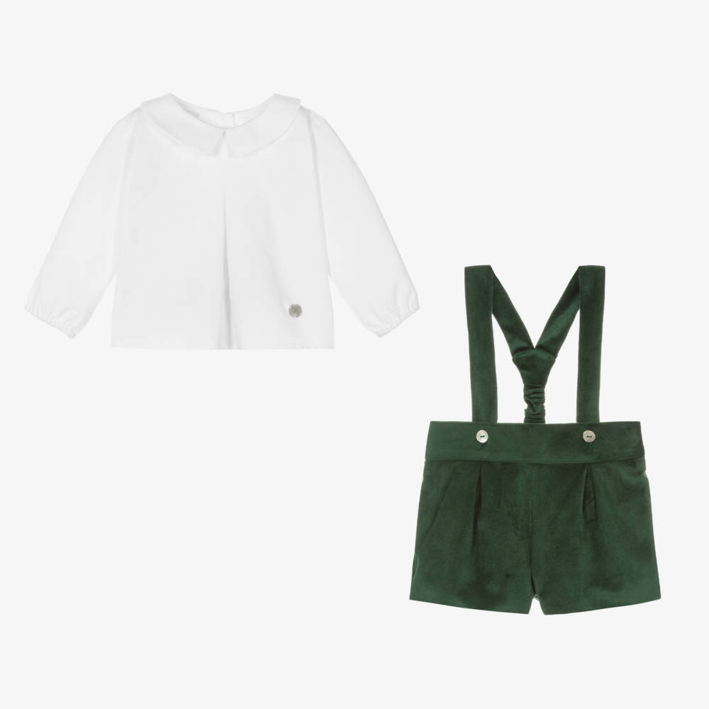 Artesanía Granlei-Boys Green Cotton Velvet Shorts Set | Childrensalon Outlet