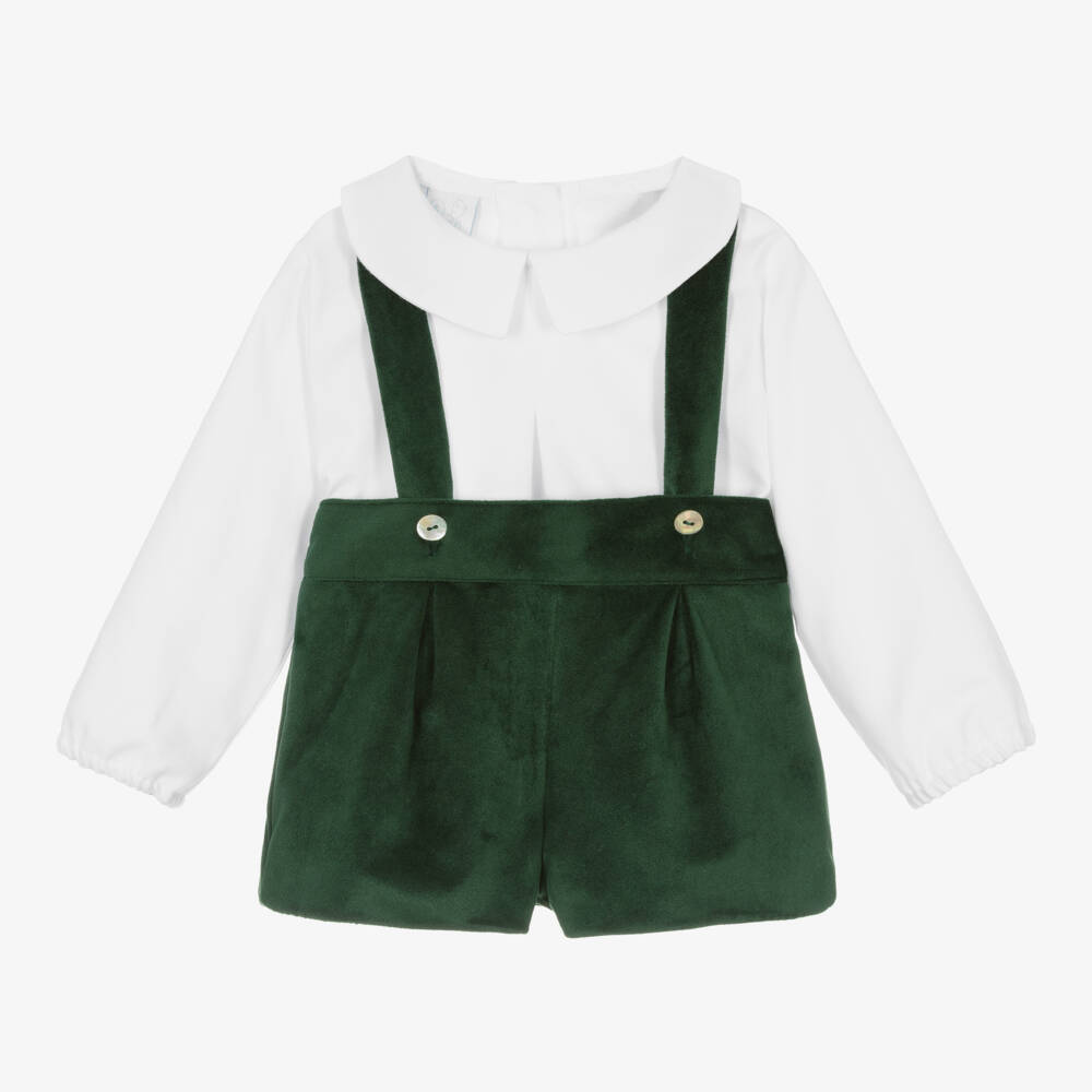 Artesanía Granlei-Boys Green Cotton Velvet Shorts Set | Childrensalon Outlet