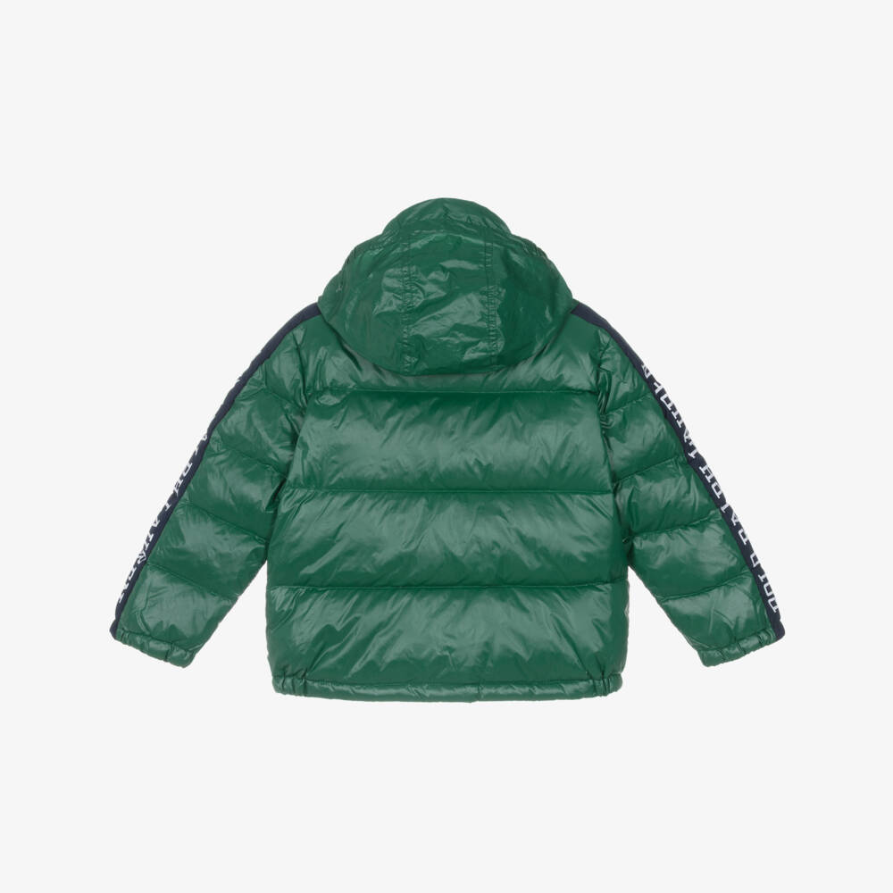 Ralph Lauren-Boys Green Down Puffer Jacket with Foldaway Hood | Childrensalon Outlet